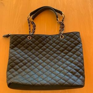 Aldo Quilted Black Tote With Chain